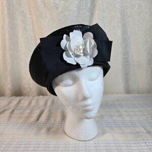 Vintage Plaza Suite by Betmar Embellished Black Straw Beret